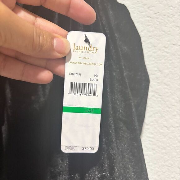 NWT Laundry Shelli Segal Cropped Tent Blouse Top Black Larg Cold Shoulder Velvet - Picture 8 of 10
